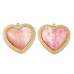 Легкий Лосось Подвески из нержавеющей стали и смолы, сердце, реальный 18 k позолоченный, светлый померанцевый, 35x36x6 мм, отверстие : 2 мм