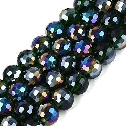 Dark Green Transparent Glass Beads Strands, Round, Faceted(96 Facets), AB Color Plated, Dark Green, 8mm, Hole: 1~1.2mm, about 67~71pcs/strand, 19.29~20.87 inch(49~53cm)