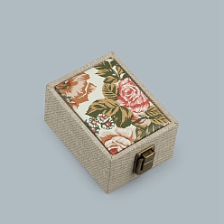 Beige Jute Box, for Necklace Box, Rectangle with Flower, Beige, 12x9x6.5cm