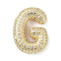 Letter G Rack Plating Brass Micro Pave Cubic Zirconia Pendants, Real 18K Gold Plated, Lead Free & Cadmium Free, Letter, Letter G, 23x17.5x6mm, Hole: 4x2.5mm