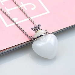 White Lampwork Heart Perfume Bottle Necklaces, Pendant Necklace with Stainless Steel Chains, White, 23.62 inch(60cm)
