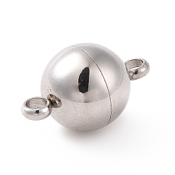 Stainless Steel Color 304 Stainless Steel Magnetic Clasps with Loops, Round, Stainless Steel Color, 16x10mm, Hole: 2mm