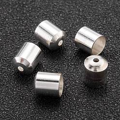 925 Sterling Silver Plated Brass Cord End, End Caps Long-Lasting Plated, Column, 925 Sterling Silver Plated, 7x6mm, Hole: 1.4mm, Inner Diameter: 5mm