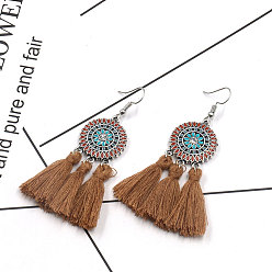 Brown color HE-8365 Earrings fashion sun flower long tassel pendant accessories set of 12