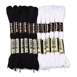 Mixed Color 12 Skeins 2 Colors 6-Ply Polyester Embroidery Floss, Cross Stitch Threads, Black & White, 0.5mm, about 8.75 Yards(8m)/Skein, 6 skeins/color
