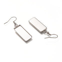 Stainless Steel Color 304 Stainless Steel Earring Hooks, with Blank Pendant Trays, Rectangle Setting for Cabochon, Stainless Steel Color, 47mm, 21 Gauge, Pin: 0.7mm, Tray: 25x10mm