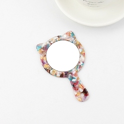 Colorful Portable Cellulose Acetate(Resin) Mirror, with Glass Mirror Surface, Cat, Colorful, 12x7.5x0.4cm