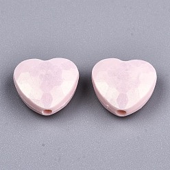 Pink Spray Painted Acrylic Beads, Rubberized Style, Faceted, Heart, Pink, 10.5x11.5x5mm, Hole: 1.5mm, about 1350pcs/500g