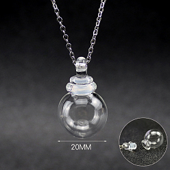 Clear Lampwork Round Bottle Pendant Necklace with Titanium Steel Chain, Essential Oil Vial Necklace for Women, Stainless Steel Color, Clear, 23.62 inch(60cm)