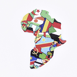Colorful Spray Painted Wood Big Pendants, Printed, Africa Map, Colorful, 76x63.5x2.5mm, Hole: 1.5mm