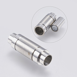 Stainless Steel Color 304 Stainless Steel Magnetic Clasps with Glue-in Ends, Frosted, Column, Stainless Steel Color, 24x8mm, Hole: 5mm