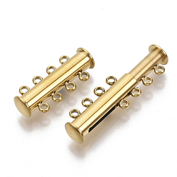Golden 201 Stainless Steel Magnetic Slide Lock Clasps, 4 Strands, 8 Holes, Tube, Golden, 24.5x10x6.5mm, Hole: 1.6mm
