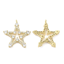 Real 18K Gold Plated Brass with Cubic Zirconia Pendants, Star, Real 18K Gold Plated, 22x20x3mm, Hole: 1.2mm