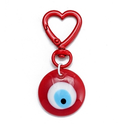 Red Alloy Pendant Decorations, with Plastic Pendants, Flat Round, Red, 70x30mm