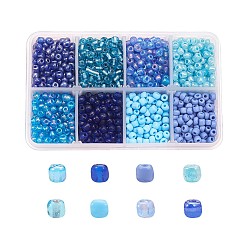 Blue 1 Box Mixed 6/0 Glass Seed Beads Round  Loose Spacer Beads, Blue, 4mm, Hole: 1mm, about 1900pcs/box