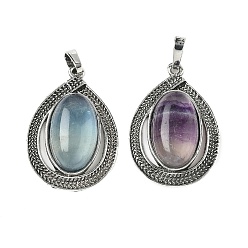 Флюорит Природного флюорита подвески, подвески из сплава, без свинца и без кадмия, старинное серебро и платина, 30x20.5x7 мм, отверстие : 7x4 мм