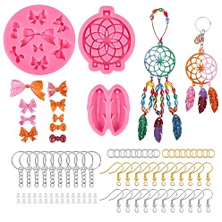 Mixed Color DIY Epoxy Resin Crafts, Including  Silicone Moulds, Iron Split Key Rings & Jump Rings, Brass Earring Hooks and Silicone Ear Nuts, Mixed Color, 155pcs/set