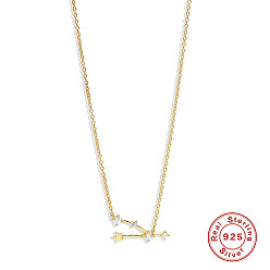 Golden-Taurus-Taurus Zodiac Zircon Star Constellation Pendant Necklace - Sterling Silver Collarbone Chain Jewelry Gift