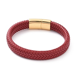 Red Microfiber Leather Braided Cord Bracelets Braided Cord Bracelets, with 304 Stainless Steel Magnetic Clasp, Rectangle, Red, 8-5/8 inch(22cm), 12x6mm