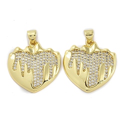 Real 18K Gold Plated Rack Plating Brass Micro Pave Clear Cubic Zirconia Pendants, Long-Lasting Plated, Lead Free & Cadmium Free, Heart, Real 18K Gold Plated, 22.5x21.5x3mm, Hole: 4x3mm