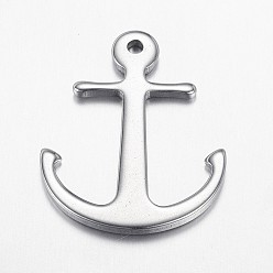 Stainless Steel Color 304 Stainless Steel Pendants, Anchor, Stainless Steel Color, 32x26x2mm, Hole: 2mm