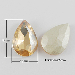 Wheat Glass Pointed Back Rhinestone, Back Plated, Faceted, Teardrop, Wheat, 25x18x8mm