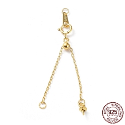 Real 18K Gold Plated 925 Sterling Silver Chain Extenders, Slider Cable Chain with Spring Clasp & S925 Stamp, for Half Drilled Pearl Beads, Real 18K Gold Plated, 46~71mm