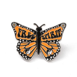 Orange Free Spirit Butterfly Alloy Enamel Pin Brooch, for Backpack Clothes, Orange, 28.5x40.5x2mm