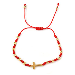 Красный Пересечь 304 ссылку нержавеющей стали браслеты, Плетеные круглые браслеты из бусин, регулируемые по длине, для пары., золотые, красные, 11.02 дюйм (28 см)