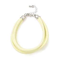 Lemon Chiffon Microfiber Leather Multi-strand Cord Bracelets Makings, with Brass Findings and 202 Stainless Steel Lobster Claw Clasps, Platinum, Lemon Chiffon, 7.48 inch(19cm)