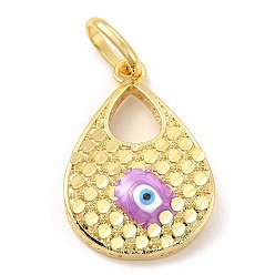 Dark Orchid Brass Pendants, with Enamel, Real 18K Gold Plated, Long-Lasting Plated, Teardrop with Evil Eye Charm, Dark Orchid, 34x23.5x6mm, Hole: 10x7mm