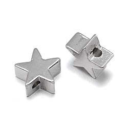 Real Platinum Plated Star Brass Beads, Lead Free & Nickel Free & Cadmium Free, Real Platinum Plated, 8x8x3mm, Hole: 1.3mm