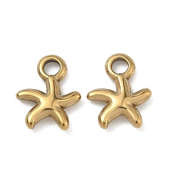 Настоящее золото 18K 304 прелести нержавеющей стали, морская звезда / морские звезды, реальный 18 k позолоченный, 11x9x0.8 мм, отверстие : 1 мм