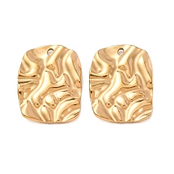 Golden 304 Stainless Steel Pendants, Hammered Rectangle Charms, Ion Plating(IP), Long-Lasting Plated, Golden, 18.5x14x2mm, Hole: 1.4mm
