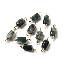 Moss Agate Natural Moss Agate Connector Charms, Faceted Column Links with Real 18K Gold Plated Brass Double Loops, 21~23x6.5~7x6.5~7mm, Hole: 1.6mm