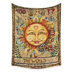 Orange Tarot Tapestry, Polyester Bohemian Wall Hanging Tapestry, for Bedroom Living Room Decoration, Rectangle, The World XXI, 950x730mm