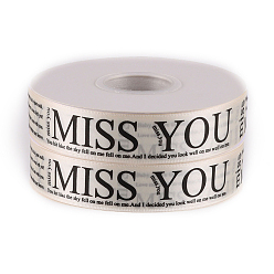 Blanched Almond Printed Polyester Ribbons, Garment Accessory, Word Miss You, Blanched Almond, 1 inch(25mm), about 40 yards/roll