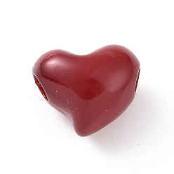 Rouge Foncé Perles européennes imitation plastique abs, Perles avec un grand trou   , cœur, rouge foncé, 19.5x24x11.5mm, Trou: 5.4mm, environ155 pcs / 500 g