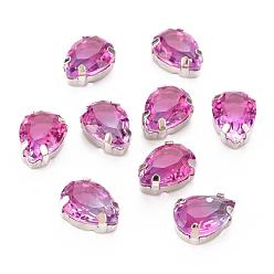 Orchid K9 Glass Imitation Tourmaline Beads, with Golden Tone Brass Findings, Faceted Teardrop, Orchid, 14x10mm, Hole: 1mm
