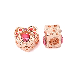 Розовое Золото Стойки покрытие сплава горный хрусталь европейских бусы, без кадмия, без никеля и без свинца, бусины с большим отверстием, сердце, розовое золото , 11x12x10 мм, отверстие : 5 мм