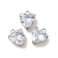 Кристалл 304 из нержавеющей стали горный хрусталь подвески, сердце, кристалл, 13.5x10.5x7 мм, отверстие : 1.6 мм