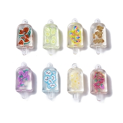 Mixed Color Transparent Resin Pendants, Ice Pop Charms with Fruit Polymer Clay Inside, Mixed Color, 34.5x15x9mm, Hole: 1.6mm