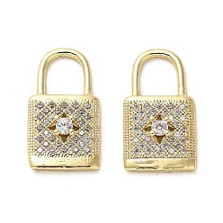 Golden Brass Micro Pave Cubic Zirconia Pendants, Long-Lasting Plated, Lock, Golden, 20x11x3.5mm, Hole: 6.8x5.8mm