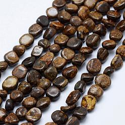 Bronzite Natural Bronzite Beads Strands, Tumbled Stone, Nuggets, 6~13x6~8mm, Hole: 1mm, 15.3 inch~15.7 inch(39~40cm)