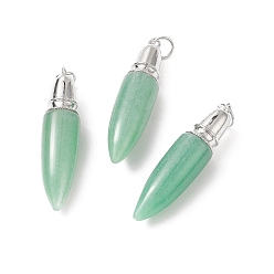 Green Aventurine Natural Green Aventurine Big Pendants, with Jump Ring, Bullet Charms with Platinum Plated Brass Findings, 49.5~51x12mm, Hole: 6mm