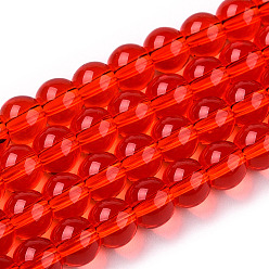 Red Transparent Glass Beads Strands, Round, Red, 6~6.5mm, Hole: 1.4mm, about 67~70pcs/strand, 14.76 inch~15.16 inch(37.5~38.5cm)