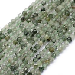 Rutilated Quartz Natural Green Rutilated Quartz Beads Strands, Round, Faceted, 3mm, Hole: 0.5mm, about 113pcs/strand, 15.35 inch(39cm)