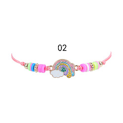 Second-hand bracelet Colorful Rainbow Children's Bracelet and Necklace Set with European and American Gold Powder Butterfly Soft Clay Weaving Friendship Jewelry