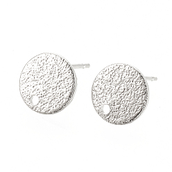 Real Platinum Plated Hammered Brass Stud Earring Findings, Flat Round, Nickel Free, Real Platinum Plated, 10mm, Hole: 1mm, Pin: 0.6mm