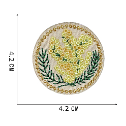 Kaki Clair Broderie informatisée polyester coudre sur patchs, accessoires de costumes, plat et circulaire avec motif floral, kaki clair, 42mm